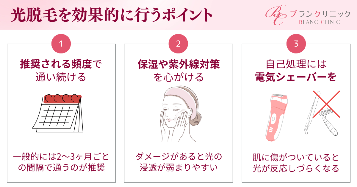 光脱毛を効果的に行うための3つのポイント