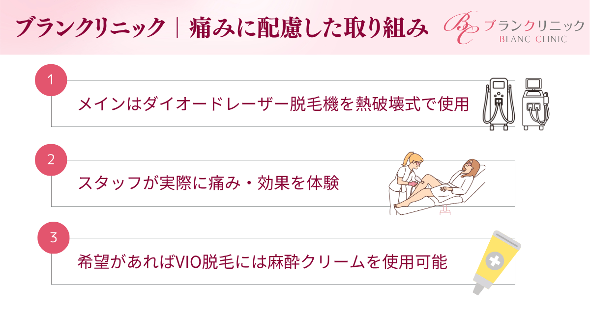 医療脱毛ならブランクリニック｜痛みに配慮した3つの取り組み